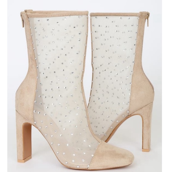NWT Lulu’s Faux Suede Rhinestone Mid Calf Boots - Picture 3 of 15